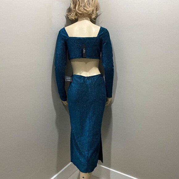 LULU'S magical sparkly blue deep V-neck & CUT-OUT BACK bodycon dress NWT size M - Picture 5 of 13
